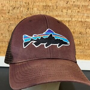 Patagonia Fitz Roy Trout Trucker Hat Brown Mesh Snapback Cap Mens Womens